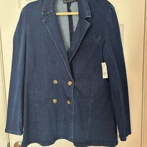 New York & Company Dark Blue Denim Blazer